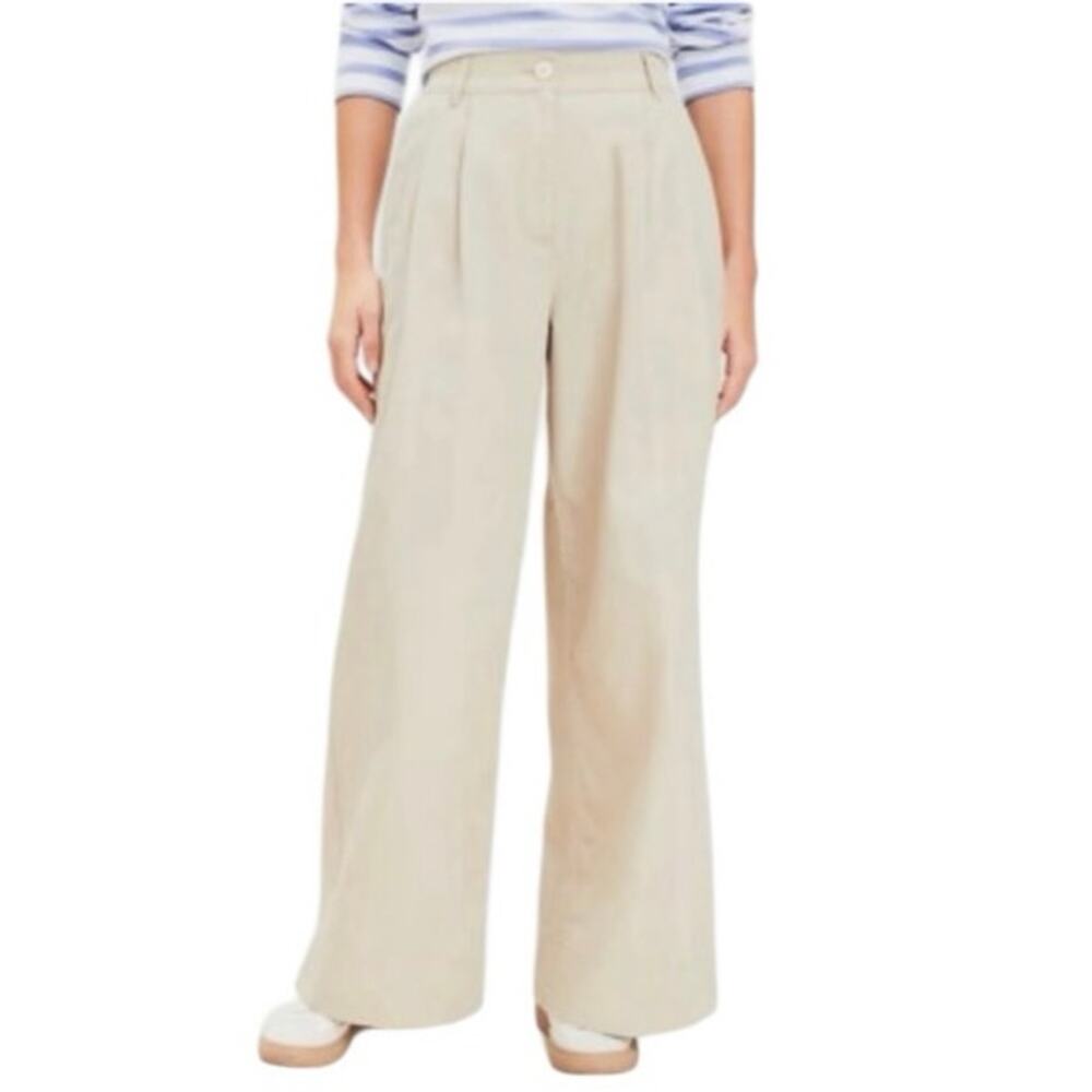 Loft Cotton Poplin Wide Leg Double Pleated Trousers Size 14 NWT Preppy Coastal